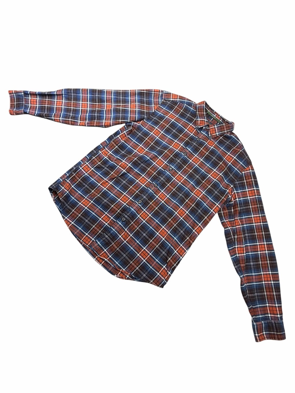 Eddie Bauer Relaxed Fit Orange & Blue Plaid Flannel Long Sleeve Button Down - M - Picture 5 of 15